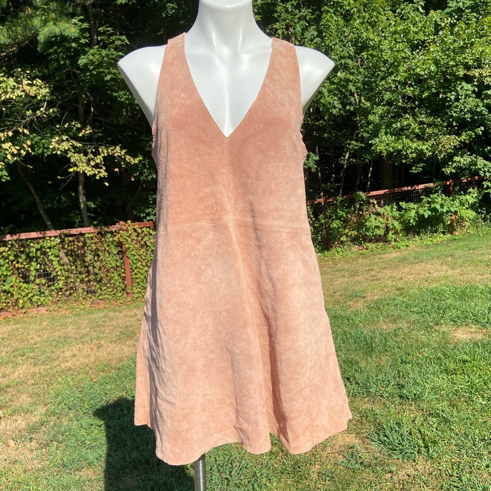Free People heavy tan suede sleeveless V-neck dress size S